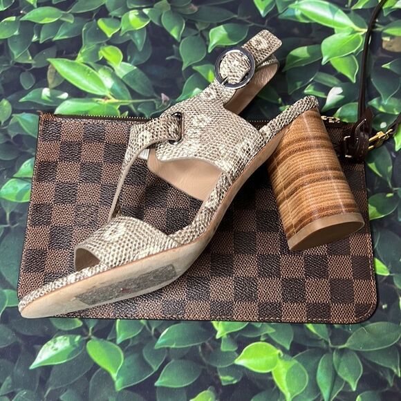 Via Spiga brown and cream snake, print with large round wooden heels - Picture 7 of 8